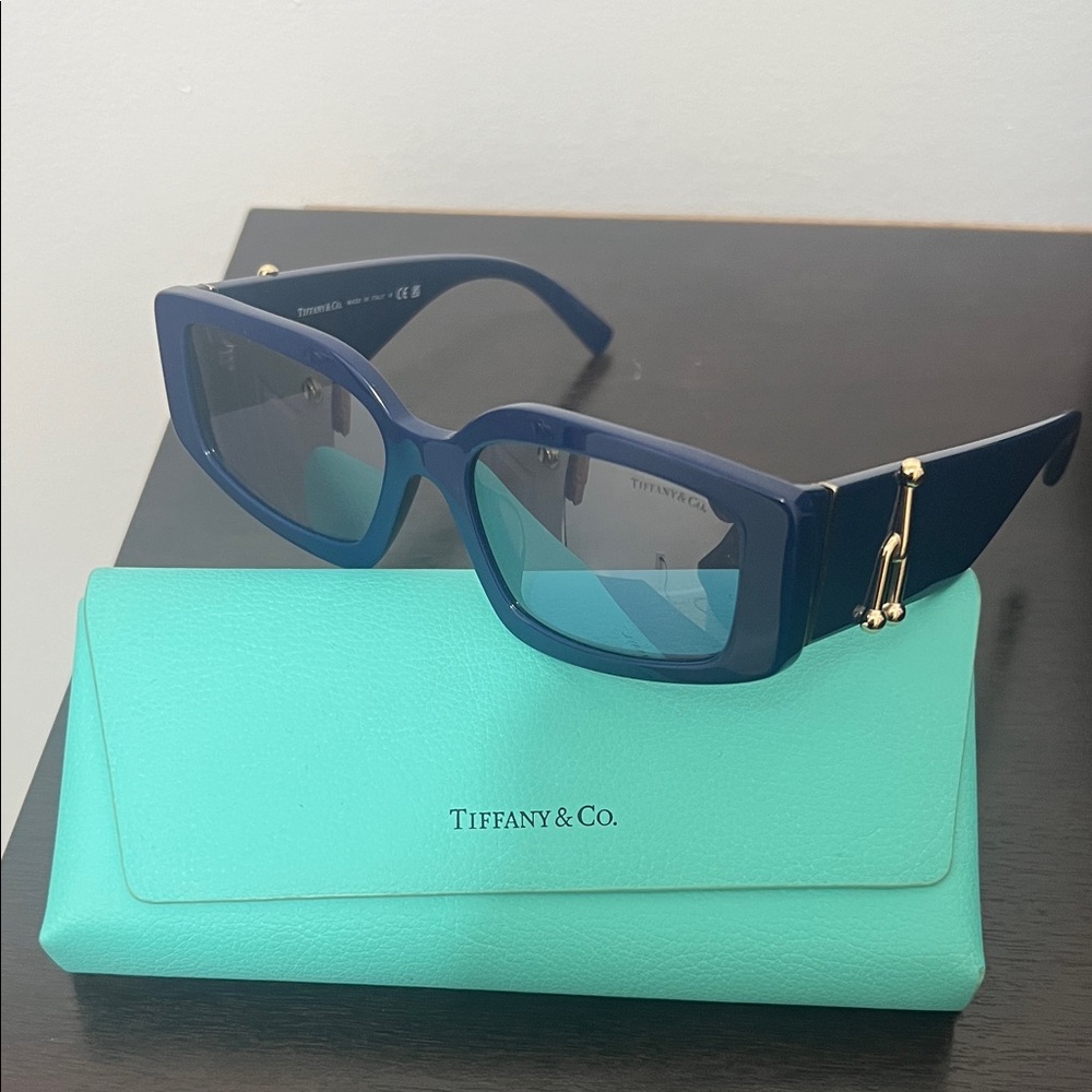 Tiffany & Co. Blue Square Sunglasses with Gold Accents
